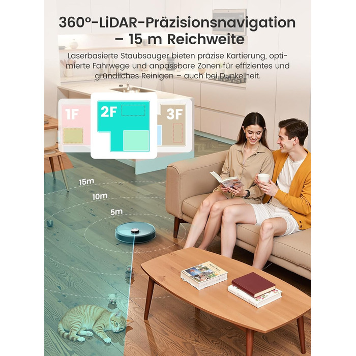Робот-пилосос LEFANT M3 MAX: 6000Pa, вологе прибирання, лазерна навігація, антизаплутування, керування через додаток та Alexa, для тварин та килимів