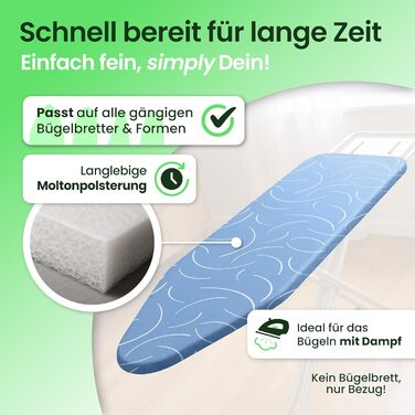 Чохол для прасувальної дошки SiplySooth 120x40 см, OEKOTEX100, виготовлено в Німеччині, комфортний, сірий/білий (блакитний/білий, XXL)