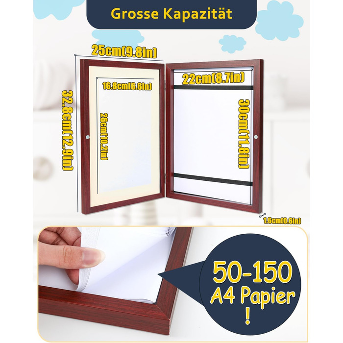 Рамка для дитячих малюнків Ciscle A4, 2 шт., махагоні, з фронтальним завантаженням для творчих робіт, школа, дім