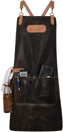 Фартух з натуральної шкіри буйвола, чорний: для гриля, барбекю, приготування їжі та кухні. Вінтажний стиль.