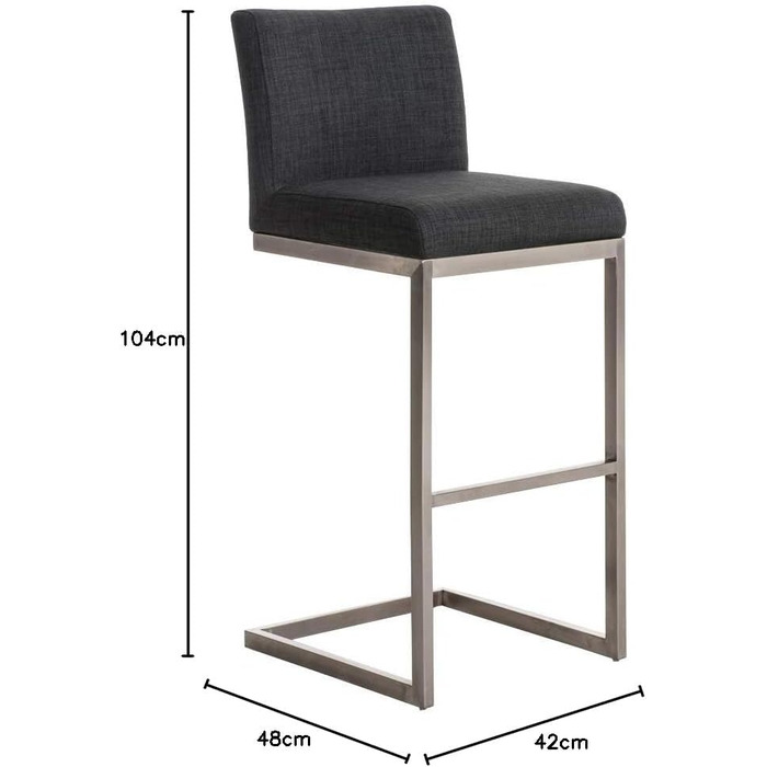 Барний стілець Paros з нержавіючої сталі, тканинне сидіння, з підлокітниками та підставкою для ніг, темно-сірий