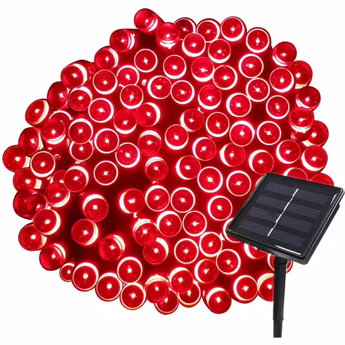Tuokay Сонячна гірлянда 22м 200 LED, водонепроникна, 8 режимів, для вулиці, декор для саду, балкона, тераси, альтанки, газону, весільна декорація, червона