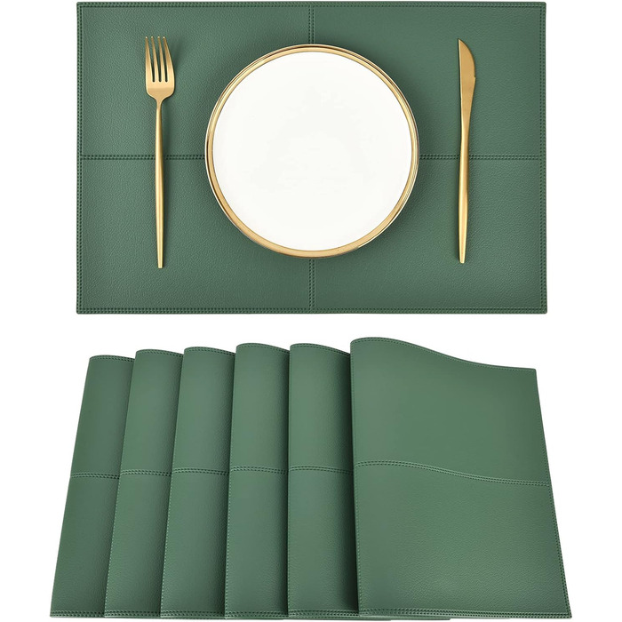 Набори килимків на стіл Punkspace з екошкіри, 6 шт., темно-зелені, стійкі до тепла та бруду, водонепроникні, для кухні та обіднього столу