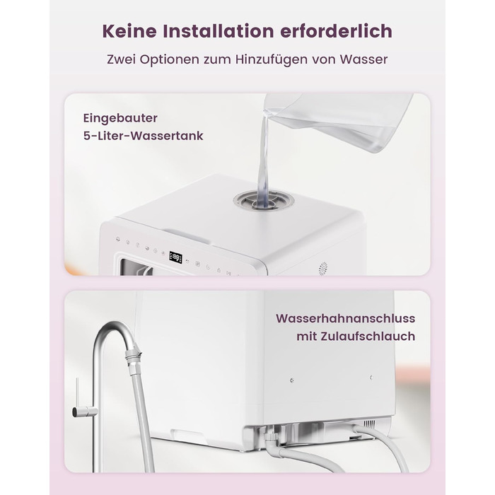 Посудомийна машина HAVA для столу з пом'якшувачем води та підвищеною енергоефективністю, 8 програм миття, блокування від дітей та відкладений старт, не потребує встановлення - ніжний лавандовий колір, TDJR09