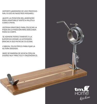 Підставка для шинки TM Electron HOCU102 з акацієвого дерева з телескопічним регулюванням, поворотним механізмом та регульованою основою для ноги або лопатки