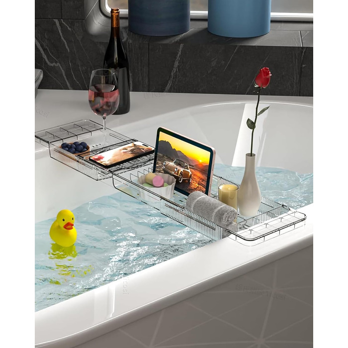 Підставка для ванни висувна, пластикова, з полицею для книг, водонепроникна, аксесуар для ванни (прозора)