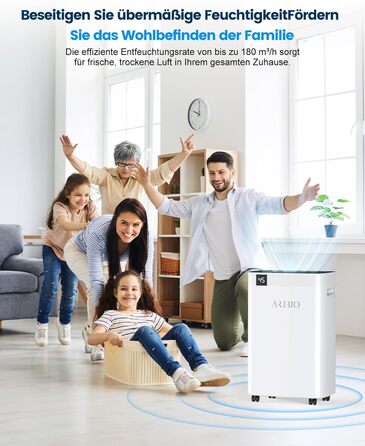 Електричний осушувач повітря 20л/день, високої продуктивності, з функцією сушіння білизни, таймером та системою відтавання, для приміщень до 200 м³/60 м², підходить для квартир, ванних кімнат, підвалів, гарантія 10 років