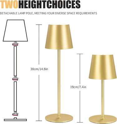 Бездротова лампа настільна LED з регулюванням яскравості та 3 колірними температурами, сенсорне керування, зарядка USB-C, для дому, відпочинку та кемпінгу (G1pack-gold)