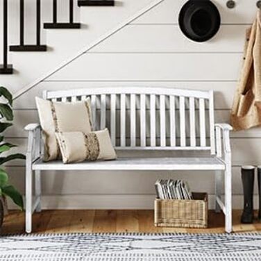 Металева лавка Grand Patio для саду, парку та балкону. Лавка з підлокітниками та спинкою, стиль ретро, міцна сталь та чавун (білий, сучасний)