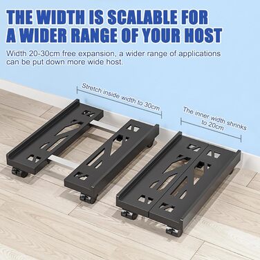 Підставка для ПК та CPU, регульована ширина, комп'ютерна вежа, кріплення під стіл, універсальна, з 4 колесами (фіксація)