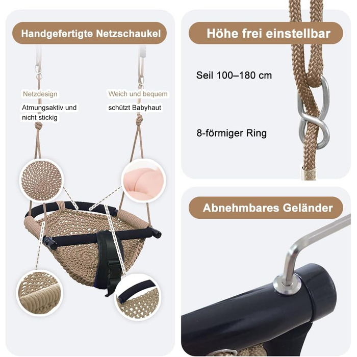 Дитяча гойдалка Nets Tribe 2-в-1: гойдалка-сидіння з регульованими мотузками для дому та саду. Міцний набір для ігор (зелений, світло-коричневий)