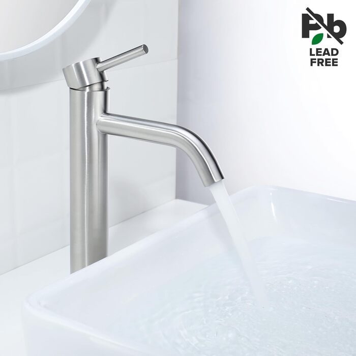 Змішувач для умивальника Decaura, хром, нержавіюча сталь, однорідний, висота виливу 250 мм, для накладної раковини