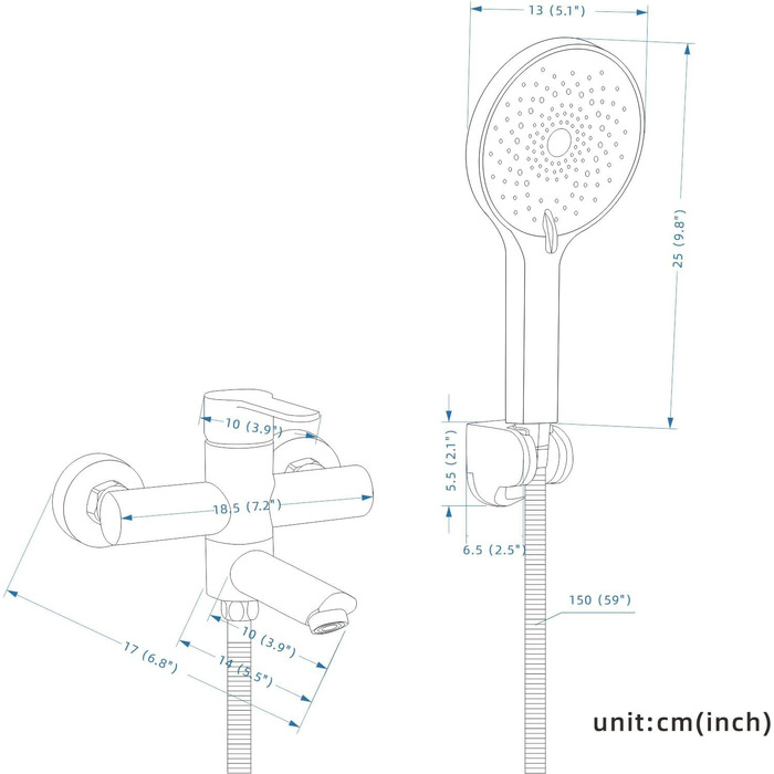 Набір змішувач для ванни PHASAT з душовою лійкою, чорний, настінний монтаж, PTBB13E