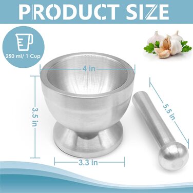 Набір ступки та пестика KEISSCO з нержавіючої сталі, важкий, для спецій, трав, пасти, з силіконовим кришкою