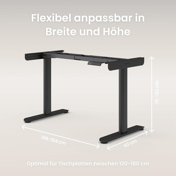 Ерготопія Десктопія Вone – Регульований стіл, Електричне підйомне шасі, Чорний, 7 років гарантії, TÜV-сертифікований