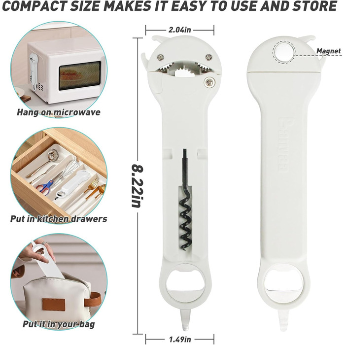 Набір відкривачів для пляшок та банок 7-в-1 для людей похилого віку з артритом, з магнітним механізмом, білий