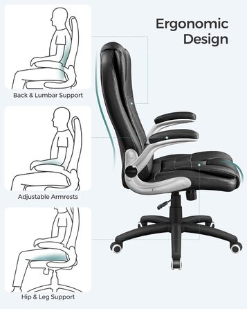 Офісний стілець SONGMICS Ergonomischer Bürostuhl, регульований, чорний, OBG21B, 52 x 53 x 122 см