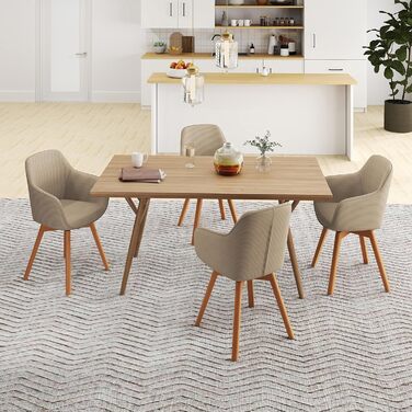 LEWE Комплект з 4 обертових стільців для їдальні з підлокітниками, 360° обертання, сучасна тканина Cord, стільці для кухні з дерев'яними ніжками та спинкою для вітальні, їдальні, спальні (Хакі, 4шт)