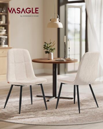 Стільці для їдальні VASAGLE (2 шт.) - м'які, з металевими ніжками, регульовані, кремово-білі