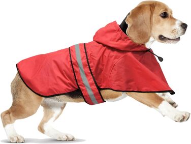 Макінтош для собак Domagiker, водонепроникний, з капюшоном, світловідбиваючий, з отвором для повідця (M, червоний)