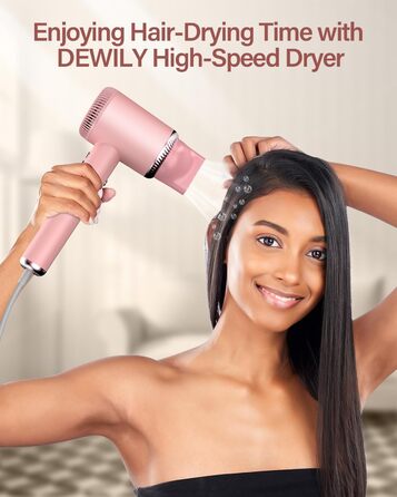 Іонний фен для волосся DEWILY з безщітковим двигуном 110,000 RPM, магнітним дифузором та 2 насадками, рожевий