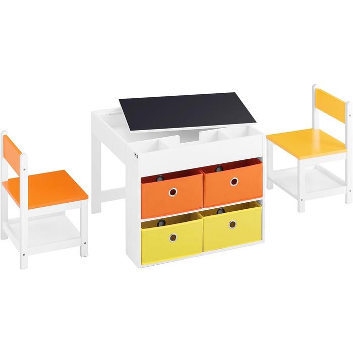 Дитячий стіл SoBuy з 2 стільцями: комплект меблів для дитячої кімнати з місцем для зберігання, ігровий та активний стіл, білий 87x50x50 см (з дошкою для малювання)