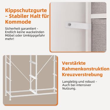 Тканинна комода Somdot з 8/10 висувними ящиками, білий (сірий), 30x80x114.5 см