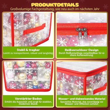 Коробка для зберігання новорічних кулічок, 2 шт., з регульованими перегородками, 64 відділення, 4 рівні (червона)