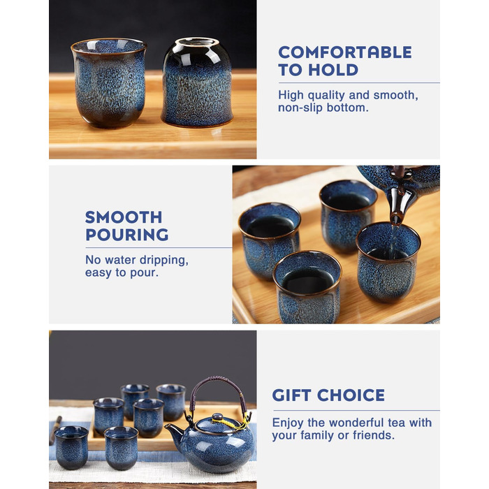 Набір чайний сервіз з порцеляни DUJUST, японський стиль, блакитний колір