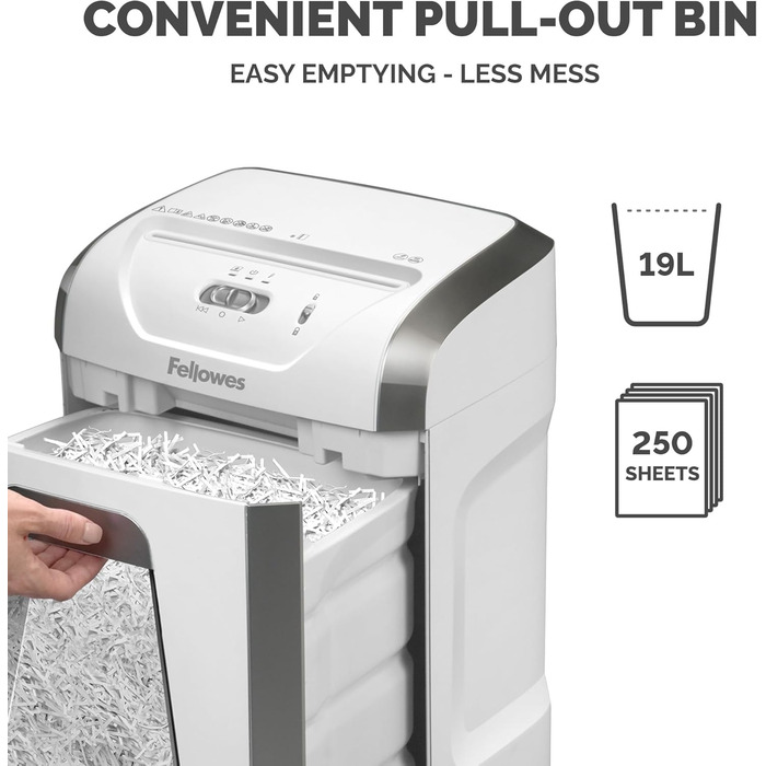 Fellowes FS-12C: Шредер для офісу та дому - 12 листів, перехресний різання, 19л контейнер, 20 хв роботи