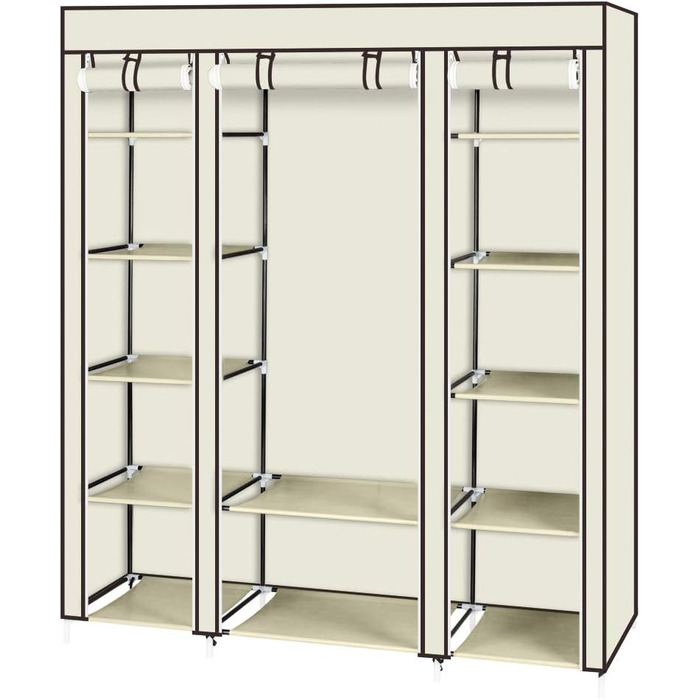 Шафа-купе розкладна з штангою для одягу та полицями, 150x45x175 см, бежева, для спальні/вбиральні