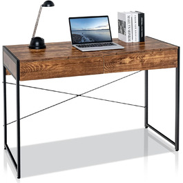 Комп'ютерний стіл LIFEZEAL з 2 висувними ящиками, письмовий стіл офісний з дерева та металу, стіл для ПК в індустріальному стилі, для офісу, вітальні, спальні