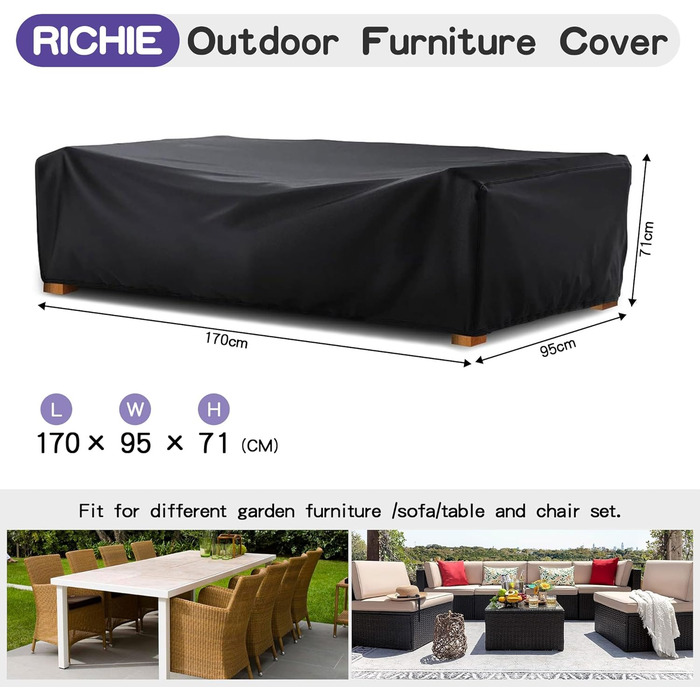 Водонепроникний чохол для садовой меблів RICHIE 170x95x70 см, Heavy Duty Oxford 420D, захист від УФ, для саду та патіо