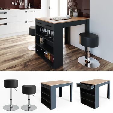 Набір обіднього столу Vicco Repose з 2 барними стільцями, 67x100 см, антрацит/дуб Голдкрафт