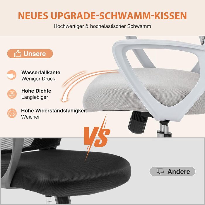 Офісний крісло Sweetcrispy з регульованими підлокітниками, ергономічний крісло для робочого столу з підтримкою попереку, регульована висота, 360° обертання, м'яке сидіння для офісу/кабінету, чорний (сірий, нерухомі підлокітники)