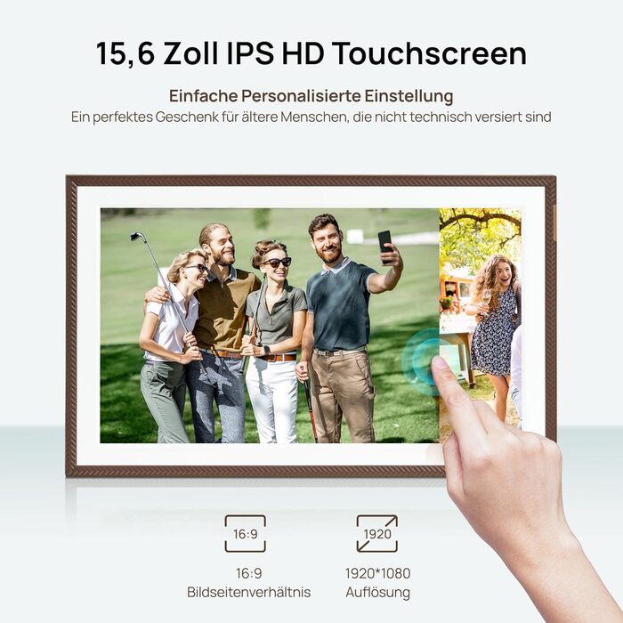 Цифровий фоторамка ARZOPA 15.6 дюймів: безлімітний хмарний зберігання, віддалена передача, FHD сенсорний екран. Чудовий подарунок!