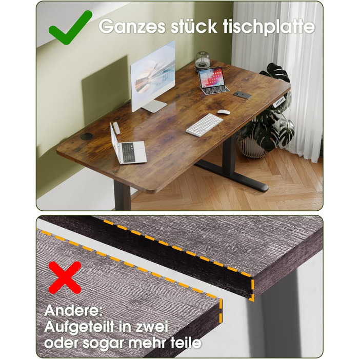 Електричний регульований стіл Flamaker з пам'яттю, ігрова модель, 160 x 60 см (Бежевий+Білий, Вінтажний Коричневий)