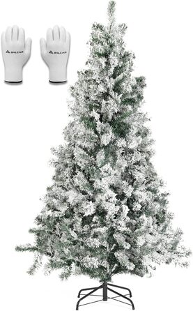 Штучна Біла Різдвяна ялинка САЛКАР 180 см, штучна Снігова ялинка в рукавичках і металева підставка для різдвяної ялинки, складна система швидкої збірки (зелений білий, 240 см)