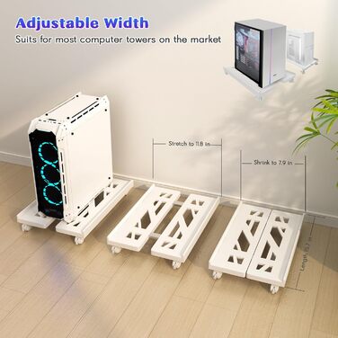 Підставка для ПК Tower, мобільна CPU підставка, універсальна підставка для комп'ютера з 4 роликами, підставка для настільного комп'ютера, візок для CPU під стіл для геймерів, студентів, дому, офісу - біла
