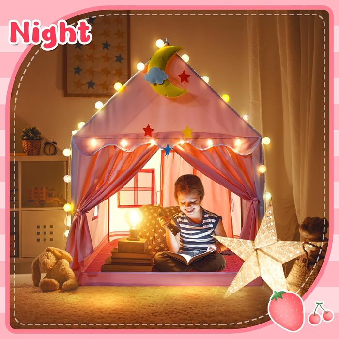 Дитяче намет-ігровий будиночок для дівчаток з килимком та світлодіодними зірками, намет-ігровий будиночок для дітей, намет-принцеса для дівчаток, іграшка-подарунок для дівчаток 3, 4, 5, 6, 7 років