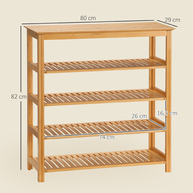 Стеллаж для взуття HOMCOM з 4 полицями, бамбук, ламелі, для розмірів взуття до EU 45, натуральний