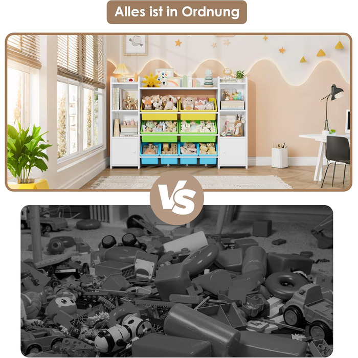 FOREHILL Дитяча полиця з 8 ящиками, дитячий шафа, книжкова полиця для дітей, органайзер для іграшок, меблі для дитячої кімнати, 138,8 x 94,3 x 29,6 см, білий (білий з зеленим)