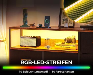 Комод Coleshome з висувними ящиками, LED-підсвічуванням, 2 USB-портами та розетками, 7 тканинних ящики, 132*30*89 см (Ретро колір)