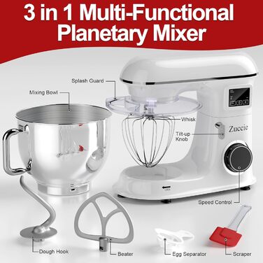 Кухонна машина 1500W 8L з 6 швидкостями, функцією ферментації та LCD-дисплеєм (біла)