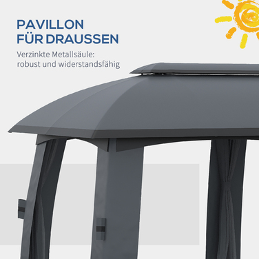 Намет для вечірок Outsunny Garden Pavilion 3 x 6 м з подвійним дахом і бічними стінками, сітки від мух до 15 осіб, оцинкований метал, темно-сірий