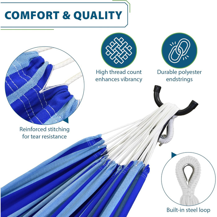 Гамак Vivere Doppel Baumwolle з підставкою, 250 см (Island Breeze) – бавовняний гамак для відпочинку