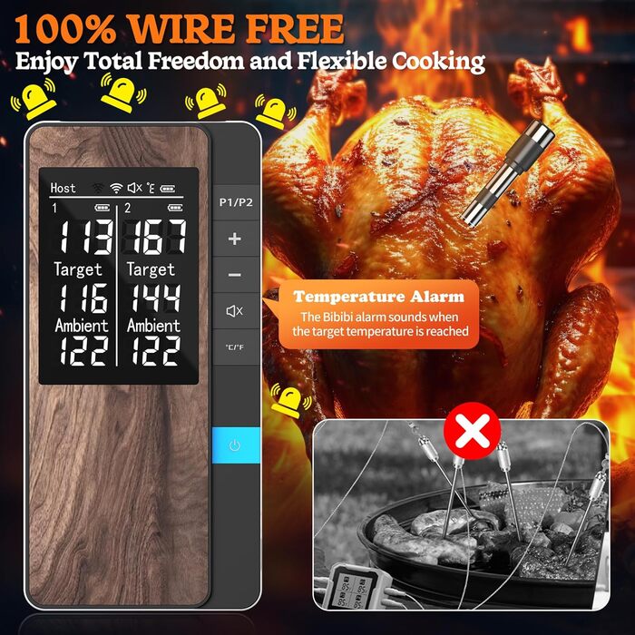 Бездротовий термометр для м'яса Pakinui з двома зондами, Bluetooth, IP67, для гриля, духовки, коптильні