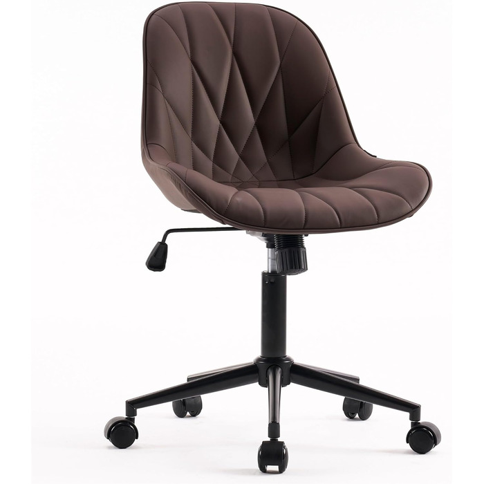 Офісний стілець YOUTASTE з візерунком листя, ергономічний, регульований по висоті, з функцією гойдання, без підлокітників, шкіряний, для дому та офісу (колір: коричневий)