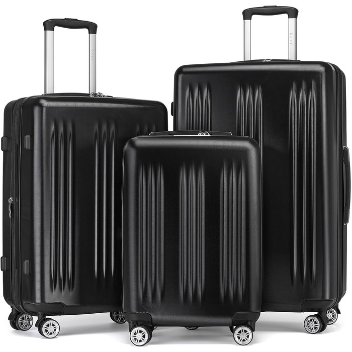 Чемодан KONO Handgepäck Trolley, 55x39x20 см, 37 л, розширюваний, з TSA-замком, на 4 колесах (Чорний)