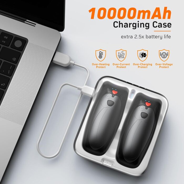 Електричні грілки для рук Zgrmbo 2 шт. з зарядним кейсом 10000 mAh (до 90 годин роботи), багаторазові, чорні